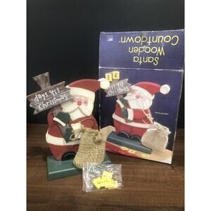 Santa Advent Wooden Days Til Christmas Countdown Number Blocks Hand Paint Vtg